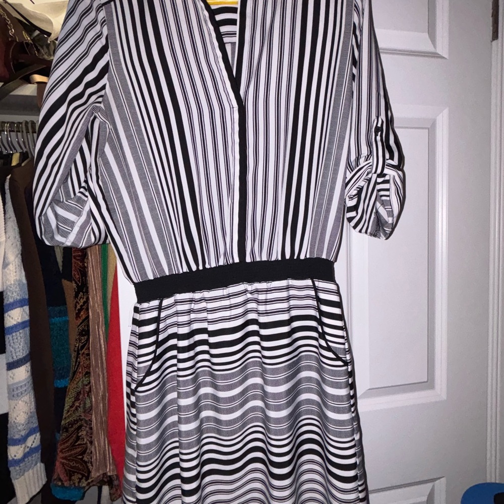 Elegant Black and White Striped Dress
